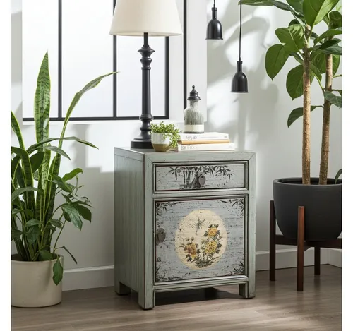 OPIUM OUTLET Nachttisch Nachtkästchen Nachtschrank Schränkchen Nachtkonsole (Breite x Tiefe x Höhe: 45 x 33 x 55 cm / Kommode Vintage-Stil, Asia Möbel komplett montiert), asiatisch chinesisch orientalisch