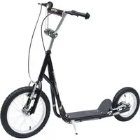 Homcom Kinderroller - Schwarz, Metall, 58x100x135 cm - E-Scooter für Kinder ab 5 Jahren, mit verstellbarem Lenker und sicherer V-Brake für unbeschwerten Fahrspaß.