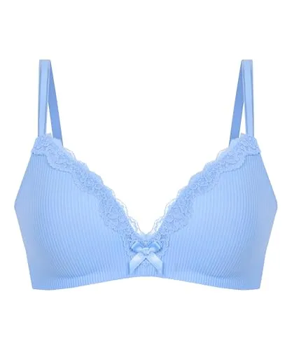 Hunkemöller Vorgeformter BH ohne Bügel Lola - Bel air Blue - 75D - Stilvoller, vorgeformter BH ohne Bügel in sanftem Blau. Der Spitzenbesatz und die süße Schleife verleihen einen besonderen Charme. Ideal für den täglichen Komfort und perfekt kombinierbar mit passenden Slips.
