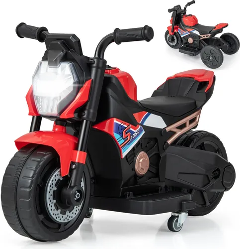 COSTWAY 2 in 1 Elektro Motorrad Kinder Elektromotorrad mit Musik & Hupe 74 x 38 x 48 cm (Rot)