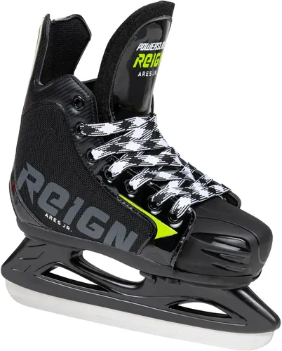 REIGN Ares Jr. Schlittschuhe - Verstellbar in Grün/Schwarz 28/31 - Schlittschuhe für Einsteiger und Fortgeschrittene, größenverstellbar mit kälteisolierendem Obermaterial, ideal für Eishockey und Freizeitspaß.