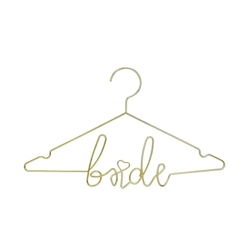 PartyDeco Kleiderbügel Metall 45x27cm - Bride Metallbügel für die Braut - Metallkleiderbügel für Hochzeitskleid Kleid Kleidung - Wäschebügel zur Hochzeit - Hochzeitsdeko & Hochzeitszubehör - Gold