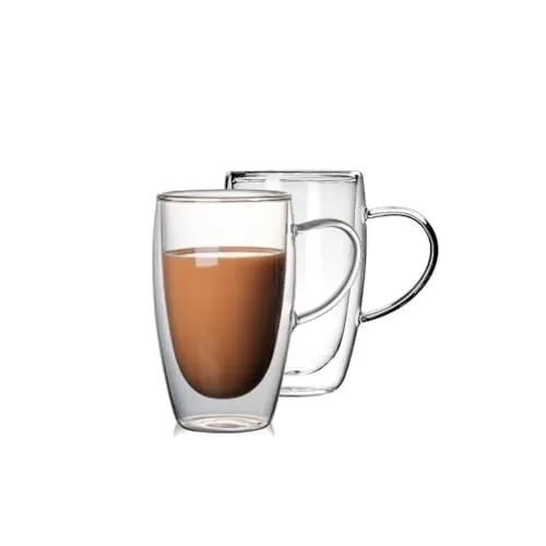 2er Gläser Set Doppelwandige Gläser mit Henkel Teegläser Thermogläser 450 ml
