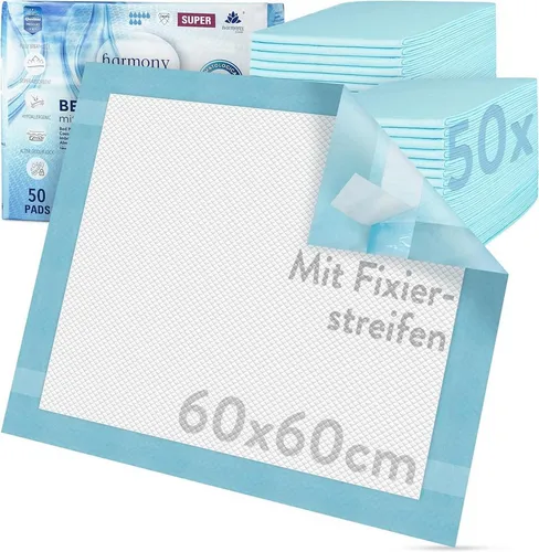 Harmony Care Inkontinenzauflage Bettunterlage mit Fixierstreifen - Inkontinenzauflagen, saugstark und hypoallergen, ideal für sicheren Nässeschutz und einfachen Entsorgung.