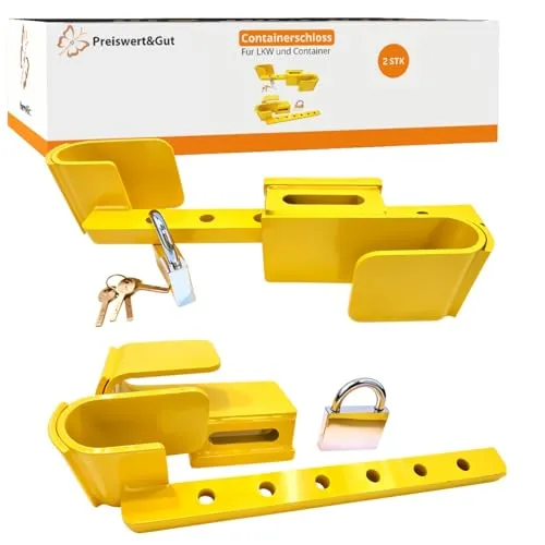 Containerschloss 2er Set – Verstellbar 23–42 cm aus gehärtetem Stahl - Robustes Containerschloss für LKW und Container, aus gehärtetem Stahl. Verstellbar von 23–42 cm, korrosionsgeschützt und sofort einsatzbereit. Hohe Sichtbarkeit in signalgelb für effektive Diebstahlsicherung.