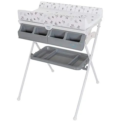 ib style Koa 2-in-1 Wickeltisch mit Badewanne, mobile Wickelkombination, Klappbar, Große Wickelauflage, Wickelkommode für Babys Kleinkinder, Metric Giraffe Grau