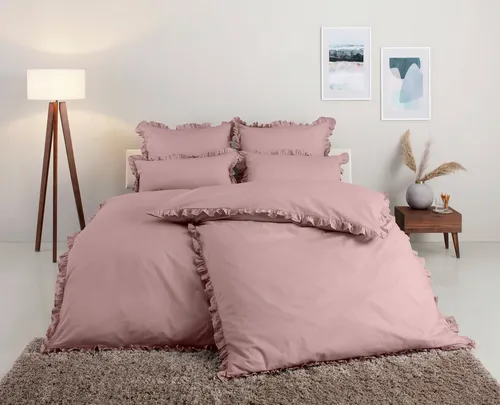 Home affaire Bettwäsche Violetta, romantisch in Rosé - Bettwäsche-Set in 135x200 cm oder 155x220 cm, aus 100% Baumwolle, pflegeleicht und mit verspielten Volants für ein gemütliches Schlafzimmer.