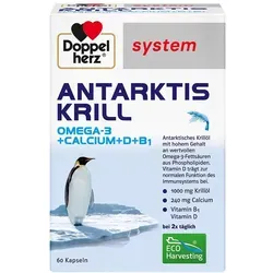 Doppelherz system Antarktis Krill Omega-3 + Calcium + D + B1 - 60 Kapseln, rezeptfrei und unterstützt Herz, Knochen und Immunsystem