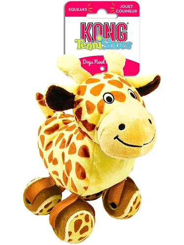 KONG RTS12 Hundespielzeug Giraffe mit Tennisballfüßen - Spaßiges Hundespielzeug mit unvorhersehbarer Bewegung dank baumelnder Tennisballbeine. Fördert instinktives Spielen und sorgt für stundenlangen Spielspaß durch integrierte Quietscher.