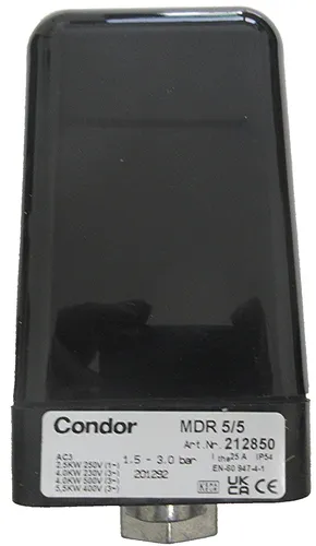 Condor Druckschalter MDR 5/5 - 1/2" für 230 und 400 Volt - Kompressoren, ideal für präzise Druckregelung in verschiedenen Anwendungen, robust und zuverlässig.