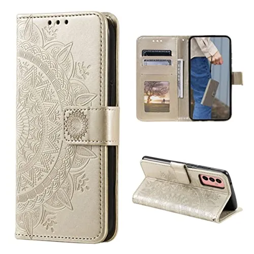 CoverKingz Handy Case kompatibel mit Samsung Galaxy A34 5G - Handy Cover mit Kartenfach Phonecase - Smartphone Hülle klappbar Motiv Mandala Gold
