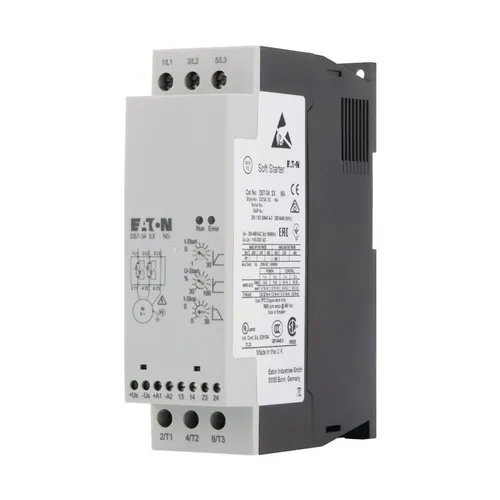 Eaton Softstarter 24A 24V AC/DC DS7-340SX024N0-L - Eaton Softstarter 24A für eine sanfte Motoranlaufsteuerung. Ideal für Drehstrommotoren bis 11 kW, bietet zuverlässige Leistung und einfache Integration in Antriebssysteme.