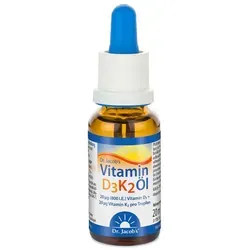 Dr. Jacob's Vitamin D3K2 Öl 800 IE/20 mcg D3+K2 - Nahrungsergänzungsmittel mit 640 Tropfen, unterstützt die Knochengesundheit und das Immunsystem durch die synergistische Wirkung von Vitamin D3 und K2.