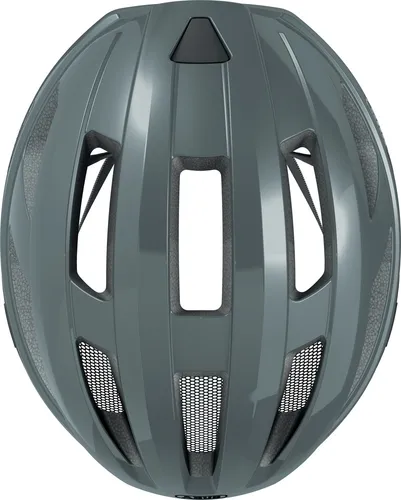 ABUS Rennradhelm Macator - Sportlicher Einsteigerhelm für Damen und Herren, Grau Glänzend, Größe S - Fahrradhelme mit In-Mold Fertigung für hohe Sicherheit und Tragekomfort. Ideal für Zopfträger dank höhenverstellbarem Verstellsystem. Inkl. abnehmbarem Schirm für zusätzlichen Schutz.