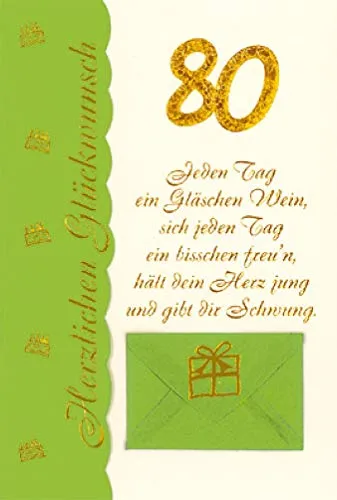 bsb 80. Geburtstagskarte Frau & Mann - Karte Geburtstag in 11,5 x 17,0 cm - Glückwunschkarte Geburtstag mit Spruch-Motiv - 80. Geburtstag-Karte mit Umschlag - Geburtstagskarten