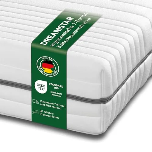 DREAMSTAR Kaltschaummatratze Vital Silber XXL 24 cm hoch - Ergonomische 7-Zonen Matratze (90 x 200 cm) mit optimaler Druckentlastung und hypoallergenem Bezug. Genießen Sie 30 Nächte Probeschlafen risikofrei!