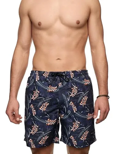Indicode Herren INTonios Badehose – Stylische Badeshorts für Männer in Schwarz, Größe M - Modische Badeshorts mit tropischem Muster für einen sommerlichen Look. Elastischer Bund mit Kordelzug sorgt für perfekten Sitz. Superweiches Material in der Innenhose für hohen Tragekomfort. Perfekt für den Strand oder Pool!