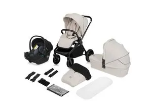 Lionelo Kombikinderwagen Mika Plus 3in1 - Beige - 3-in-1 Kinderwagen mit Kindersitz, Babywanne und Buggy, ideal bis 22 kg. XXL-Verdeck mit UPF50+ und All-Terrain-Räder für höchsten Komfort in jedem Gelände.