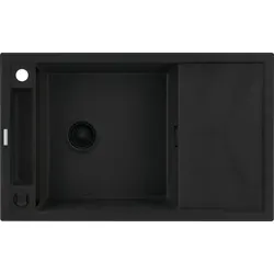 Magnetische Granitspüle mit Abtropfe - Schwarz - Elegante 1-Bowl Granitspüle in Schwarz mit Abtropffläche. Ideal für moderne Küchen, langlebig und pflegeleicht. Perfekte Lösung für eine ansprechende Küchengestaltung.