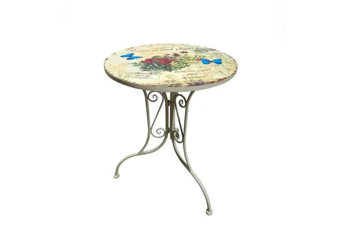 HTI-Living Gartentisch Flowers and Plants - Nostalgischer Metalltisch in rundem Design, ideal für den überdachten Außenbereich und verleiht jedem Garten einen Hauch von Eleganz.
