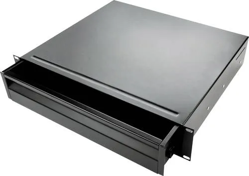 Adam Hall 874 E 02 Rack Drawer ERGO - Zubehör für 19" Rack, robuste 1,5 mm Stahlkonstruktion und ergonomischer Griff für einfachen Zugriff, ideal für professionelle Anwendungen.