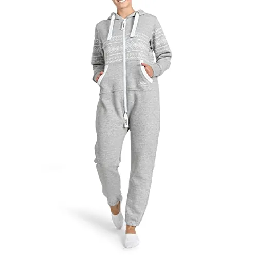 Finchgirl 31K2 Azteken FG117 Damen Jumpsuit Overall Jogging Hellgrau XS - Jumpsuits für Damen, sehr angenehm zu tragen mit zwei praktischen Eingrifftaschen – perfekt für die Freizeit!