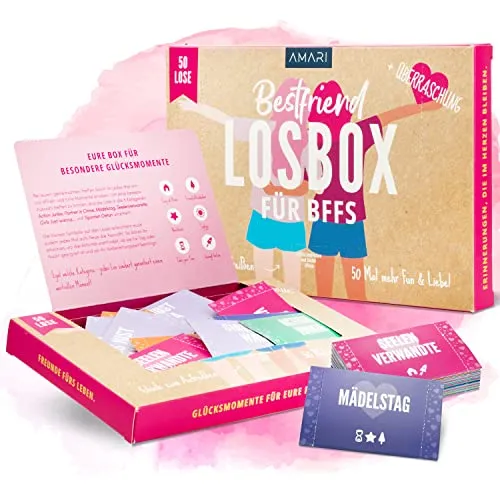 Amari ® Losbox die Beste Freundin - Geschenk für Frauen & Mädchen - 50 Lose mit Ideen für Spaß und Entspannung, Geschenkidee Freundin & Partnerin Geburtstag