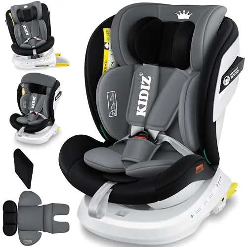 KIDIZ® Kindersitz 360° drehbar - Kindersitz Gruppe 0/1/2/3 mit Isofix, Top Tether und 5 Punkt-Gurt. Ideal für Kinder von Geburt bis 12 Jahre, sicher und komfortabel unterwegs!