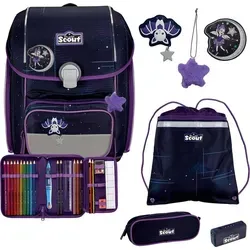 SCOUT Safety Light Genius Set 5-teilig Spooky Starlight - Schulranzen-Set mit blinkenden LEDs und reflektierenden Flächen für maximale Sichtbarkeit und Sicherheit. Ergonomischer, mitwachsenden Rücken für optimalen Tragekomfort.