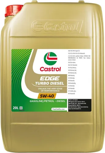 Castrol EDGE Turbo Diesel 5W-40 Motoröl 20L - Hochleistungs-Motoröl für Diesel-Fahrzeuge, bietet optimalen Schutz und Leistung, kompatibel mit zahlreichen Herstellervorgaben.