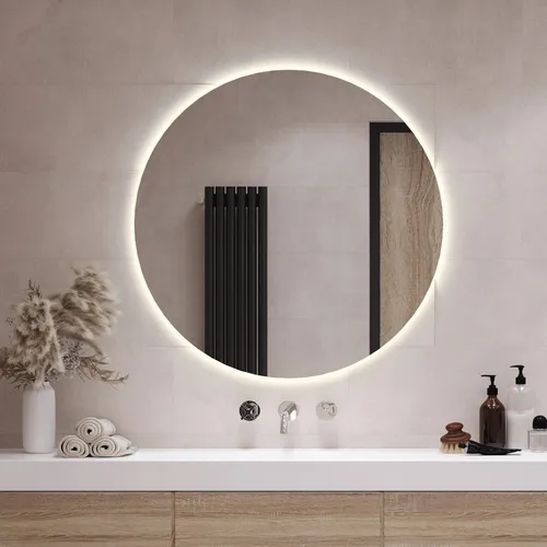 Tulup Badspiegel mit LED-Beleuchtung - Runder Badezimmerspiegel (Durchmesser: 40 cm) mit warmweißer LED-Beleuchtung (3000K) für ein angenehmes Ambiente im Bad.