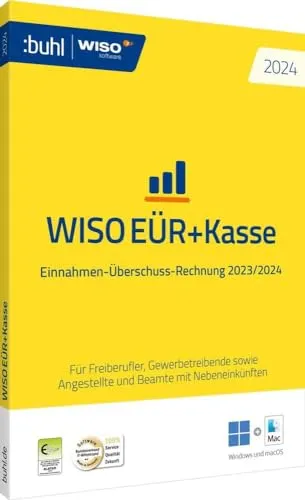 WISO EÜR+Kasse 2024 Vollversion - Finanz-Software für Einnahmen-Überschuss-Rechnung, ideal für Freiberufler und Gewerbetreibende. Inklusive Online-Banking und einfachem Import von Vorjahresdaten.