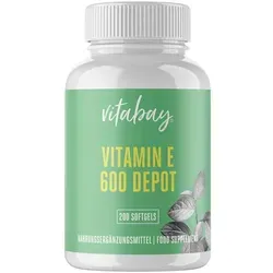Vitabay Vitamin E 600 IE Depot Hochdosiert - 200 Kapseln - Vitamin E Präparate - Hochdosierte 600 IE Kapseln mit D-Alpha-Tocopherol, vegan und laborgeprüft für maximalen Schutz vor oxidativem Stress.