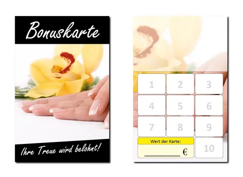 Stück Bonuskarten Nagelstudio gelb Treuekarten Kosmetik Wellness (BOK-419) 100