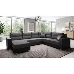 Couchgarnitur Sofa Sofagarnitur Captain U mit Schlaffunktion Wohnlandschaft - Schwarz