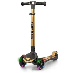 Milly Mally Scooter Boogie Golden – Dreirädriger Kinderroller - Der Milly Mally Boogie Scooter in Gold bietet Stabilität und Sicherheit für Kinder ab 3 Jahren. Mit höhenverstellbarer Lenkstange und leuchtenden LED-Rädern wird jeder Ausflug zum Abenteuer!
