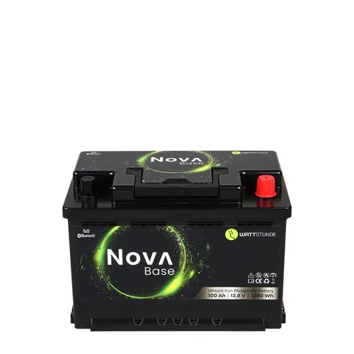 WATTSTUNDE NOVA Base 100Ah Batterie LiFePO4 - Caravan-Zubehör mit modernster LiFePO4-Technologie, ideal für mobile Energieversorgung – leicht, leistungsstark und sicher dank integriertem Batteriemanagementsystem.