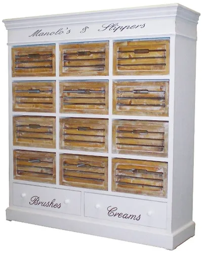 Casa Padrino Landhausstil Schuhschrank Antik Weiß/Naturfarben - Eleganter Schuhschrank im Landhausstil, bietet viel Stauraum und verleiht jedem Flur einen rustikalen Charme. Ideal für die stilvolle Organisation Ihrer Schuhe.