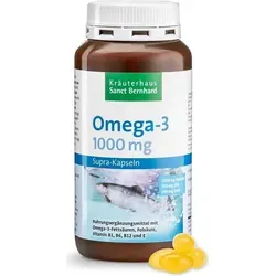 Sanct Bernhard Omega-3 Supra-1000 Kapseln (120 Stück) - Omega-3 Öl mit 1000 mg Fischöl pro Kapsel, über 60% Omega-3-Fettsäuren für herzgesunde Ernährung, ergänzt mit Folsäure zur Unterstützung des Homocysteinspiegels.