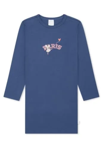 Schiesser Nachthemd Girls World - Kinder-Nachtwäsche aus 100% Baumwolle, mit rundem Ausschnitt und motivierendem Print in jeansblau – perfekt für süße Träume!