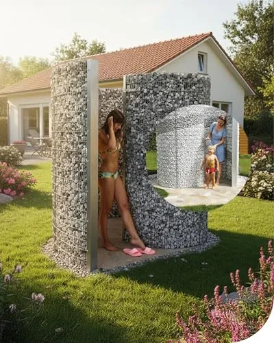 Schneckendusche Umkleidekabine bellissa - Metall-Gabione 230 x 180 x 210 cm, ideal für Garten und Outdoor-Bereich, bietet Privatsphäre und Komfort.