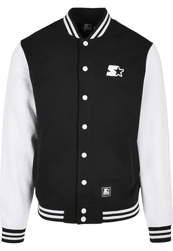 STARTER BLACK LABEL Herren College Fleece Jacket Black/White, L - Sportliche College-Jacke mit Rippstrickbündchen für einen lässigen Look. Ideal für Freizeit und Casual-Outfits, vielseitig kombinierbar mit Jeans und Sneakers.