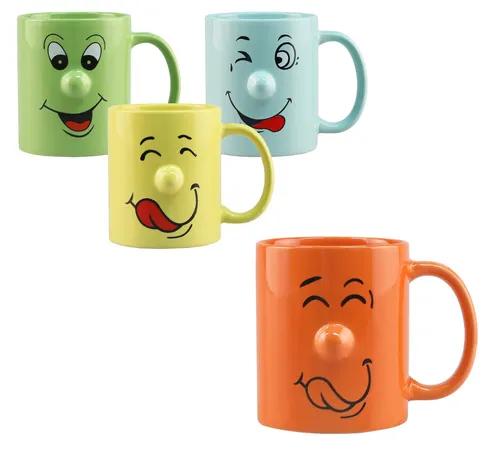 4-tlg. Lustige Kaffeetassen mit Gesicht - Witzige Keramiktassen für jeden Anlass - Verleihen Sie Ihrer Kaffeepause Farbe! Dieses 4-tlg. Set aus robusten Keramiktassen mit charmanten Gesichtern sorgt für gute Laune und ist spülmaschinengeeignet. Genießen Sie jeden Schluck in bester Qualität!