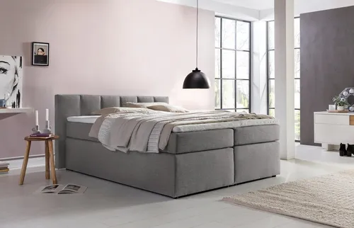 Möbelfreude Boxspringbett Boxspringbett Valina 100x200 cm Hellgrau H3, 100x200 cm Hellgrau H3 niedriges Kopfteil 90 cm Ideal für Dachsschräge