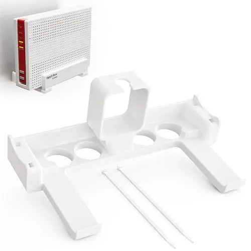 Wandhalterung & Steckdosenhalterung passend für FritzBox 6690/6591 Cable | Router Halterung zur Wandmontage | Schraubenlose Befestigung mit Netzteil-Halterung | Integriertes Kabelmanagement
