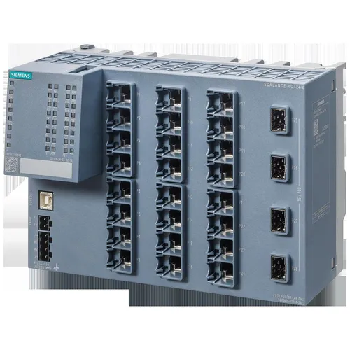 Siemens 6GK5428-4TR00-2AC2 Industrial Ethernet Switch - Managed Layer 3 IE Switch mit 24 Ports, ideal für anspruchsvolle Netzwerkanforderungen, unterstützt Fiber Optic und Power over Ethernet.