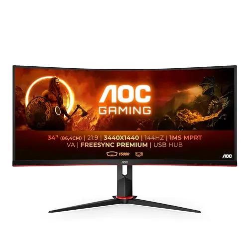 AOC CU34G2X - 34" WQHD Curved Gaming Monitor mit 144Hz, 1ms Reaktionszeit und FreeSync für ein immersives Gaming-Erlebnis