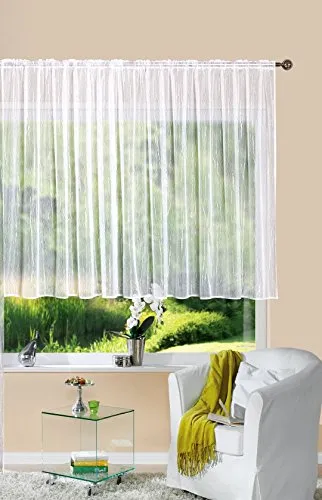 Gardine Store Jacquard Isabella 120x300 cm - Weiß mit Längsstreifen - Schiebevorhang aus hochwertigem Jacquard mit lichtdurchlässigen Längsstreifen, ideal für ein stilvolles Ambiente im Wohnzimmer. Pflegeleicht und einfach zu montieren.