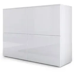 Vladon Sideboard Rova, Weiß matt/Hochglanz, 4 Türen - Moderne Kommode mit 4 Türfächern für optimalen Stauraum, ausgestattet mit praktischem Push-to-Open-System und pflegeleichter Oberfläche – ideal für Wohnzimmer, Flur oder Schlafzimmer.