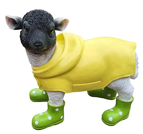 Fachhandel Plus Tierfigur Deko Lamm mit Gummistiefel und Mantel - Lustige Dekofigur für Garten und Balkon: Handgefertigtes Lamm in buntem Mantel und Gummistiefeln, sorgt für gute Laune und ein Lächeln bei jedem Betrachter!